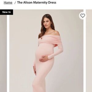 The Alison Maternity Dress — Blush Long-Sleeve Off-Shoulder Gown